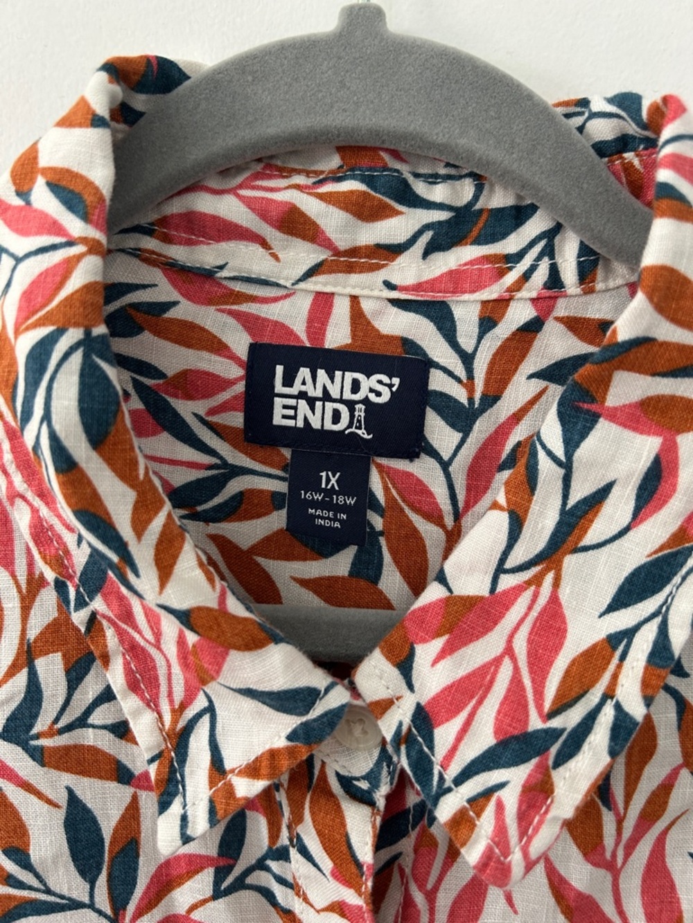 Lands' End A Line Linen Tunic Women’s XL Floral Leaf Print Button Up Resort Wear - Picture 2 of 16